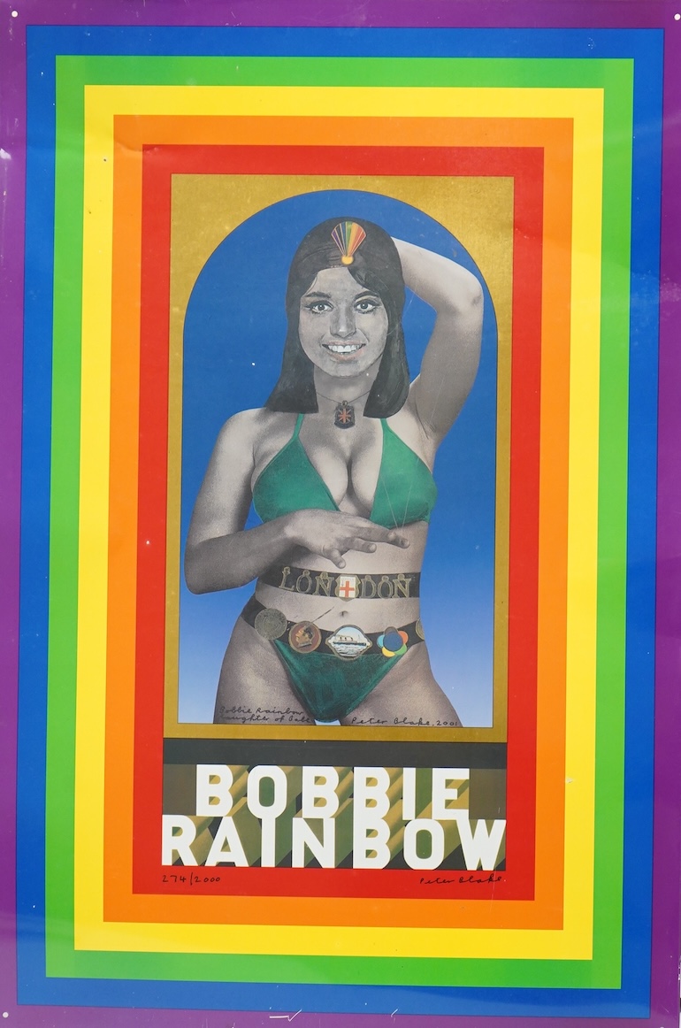 Peter Blake CBE RDI RA (b.1932), ‘Bobbie Rainbow, 2001’, signed and limited edition 274/2000, lithograph on tin panel, Pallant House Gallery stamp verso, unframed, 66 x 44cm